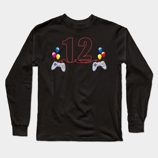 12th Birthday Boy Toddlers Video Gamer Long Sleeve T-Shirt by Msafi